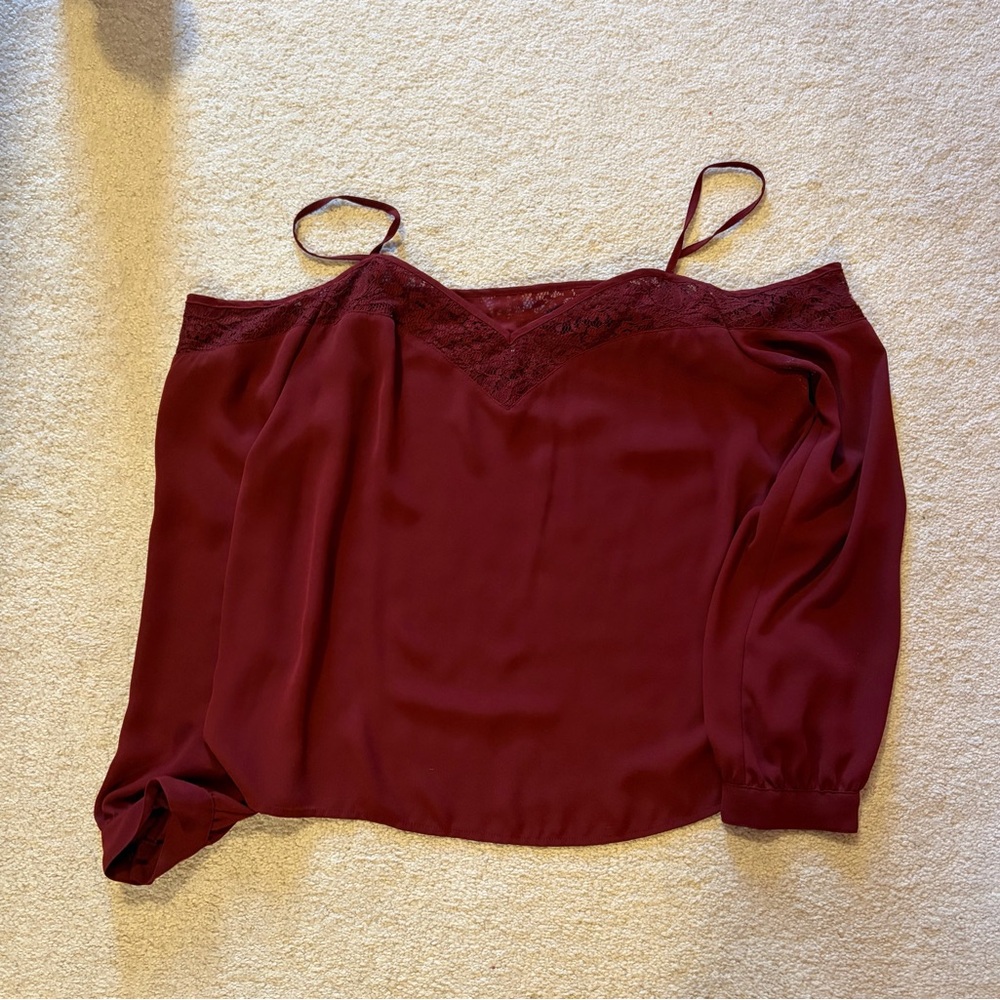 Express Burgundy Lace Trim Blouse